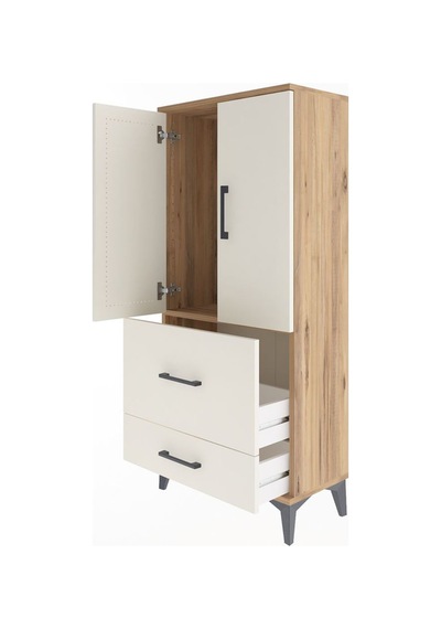 Arges Dolap Tek Raflı 2 Çekmeceli 2 Kapaklı 60x30x134 Çam-aytaşı Çam