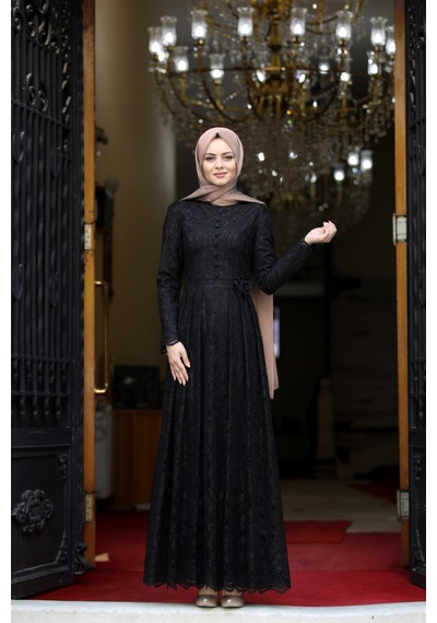 İbrahim Burak Etiler Collection Ahunisa Henna Abiye Siyah 5646