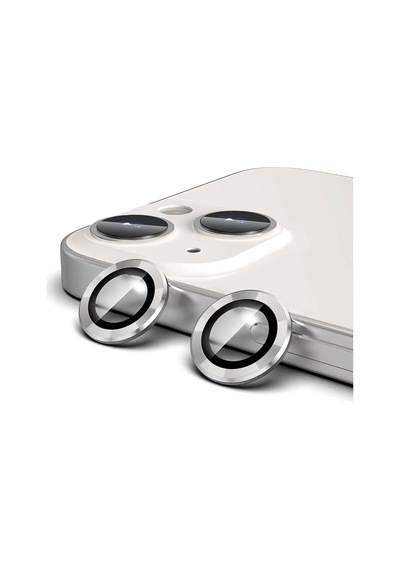 Apple İphone 13 Mini Kamera Koruyucu Lens Mercek Metal Çerçeveli 2li Set Gümüş Gri Silver
