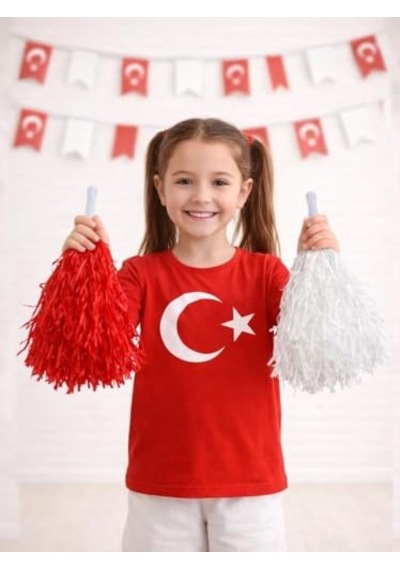 Kırmızı Beyaz Metalik Ponpon Milli Bayram Gösteri Ponponu 2'li