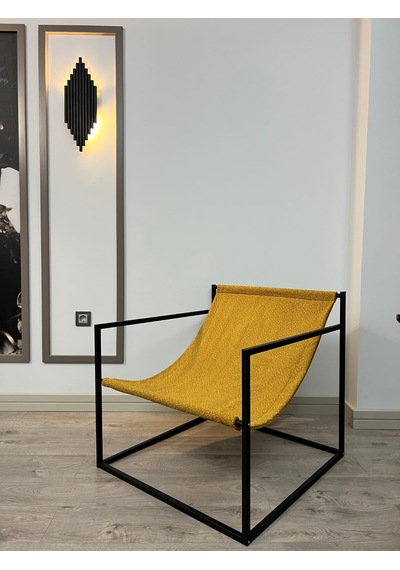 Modern Dekoratif Metal Ayaklı Berjer Salon Oturma Odası Berjer Sarı