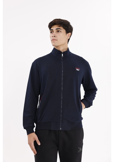 Rowinger Cepli Dik Yaka Tam Fermuarlı Göğüs Arma Detaylı Rahat Kalıp Mevsimlik Sweatshirt Navyblue