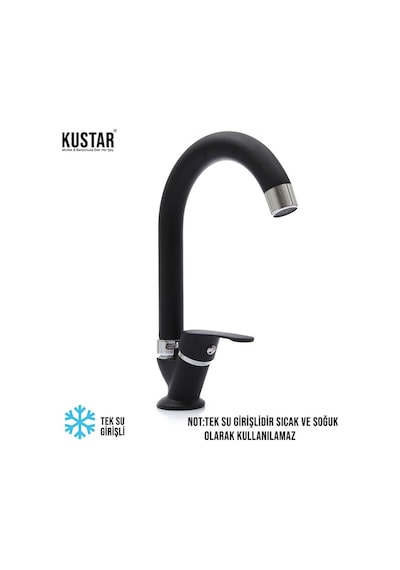Kustar Siyah Mermerden Tek Su Girişli Lavabo Musluğu Siyah