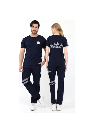 Acil Sağlık Yuvarlak Yaka Penye Kısa Kol Tshirt - Lacivert-12106 Lacivert