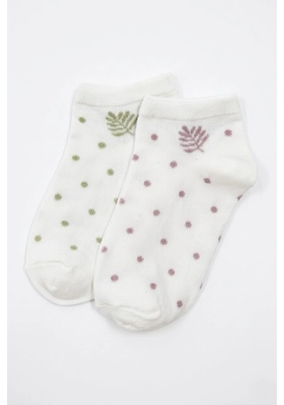 Cocole Socks Kız Bebek Patik Çorabı 2 Li Set Pamuklu Yeşil & Lila Puantiye Desenli Çok Renkli