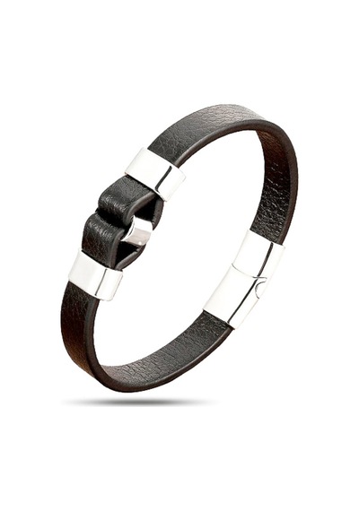 Brezza Lusso Jewelry Hakiki Deri Birbirine Bağlı Çelik Erkek Bileklik Siyah