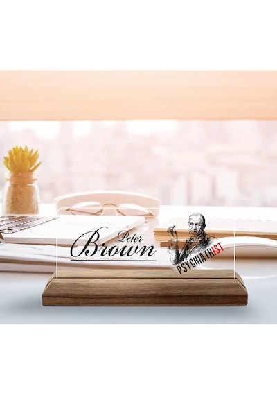 Bk Gift Kişiye Özel İsimli Psikiyatrist Temalı Ahşap Tabanlı Akrilik Masa İsimliği-5, Ofis Dekoru, Mesleki Hediye, Ofis Hediyeleri Kobitmeyen137902 Bk