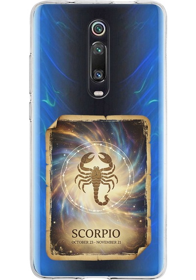 Xiaomi Mi 9t İle Uyumlu Burç Kartları Akrep Tasarımlı Şeffaf Silikon Kılıf Şeffaf