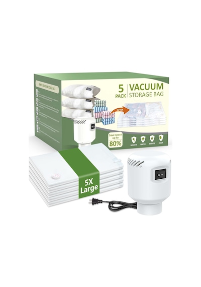 Elektrikli Hava Pompalı Vakumlu Saklama Torbaları, 5'li Paket Büyük 32 X 24 İnç Vakumlu Mühür Torbaları, Battani