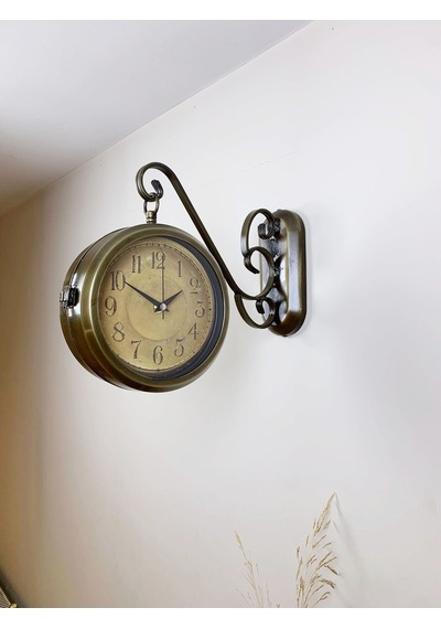 Eskitme Metal Retro İstasyon Saati 36 X 25 Cm Çift Taraflı Şık Dekoratif Saat