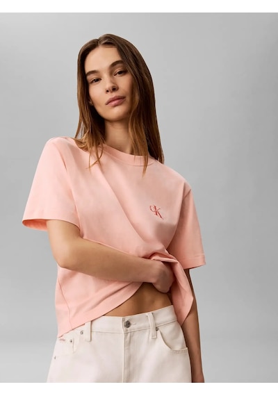 Calvin Klein Ss Boxy Left Chest M, 4tj Pembe Kadın T-shirt