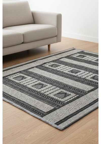 Rolyef İskandinav Kabartmalı Sisal Bukle Yıkanabilir Kaymaz Taban Salon Mutfak Çocuk Odası Halısı Gri