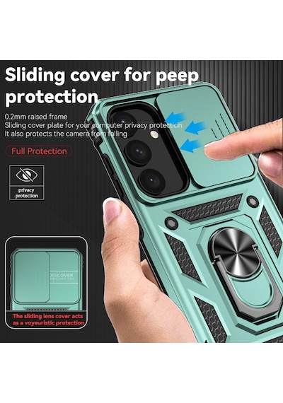 Samsung Galaxy S25 Plus Uyumlu Kamera Sürgülü Tank Kılıf Ve Temperli Cam Ekran Koruyucu Set Yeşil
