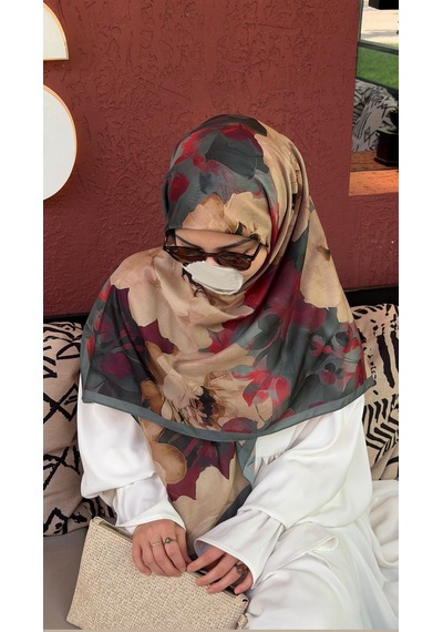 Qalortex Scarf Pamuklu Soft Meva Desen Eşarp-zümrüt