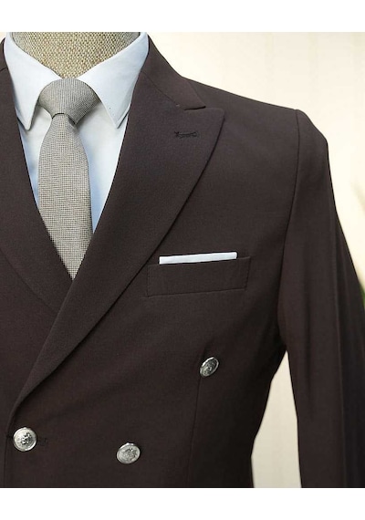 Bys Beystil Sivri Yaka Kahve Kruvaze Takım Elbise Nikol - Slim Fit