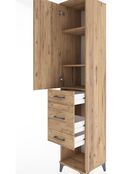 Hyperion Dolap 3 Raflı 3 Çekmeceli Tek Kapaklı 44x44x221 Çam-çam Çam