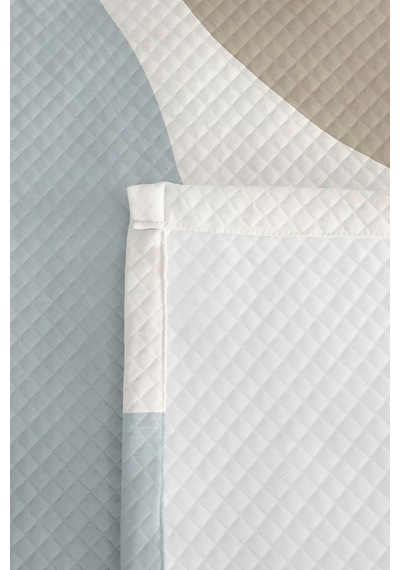 Mavi Geometrik Modern Tek Kişilik Pike Takımı - Gri Beyaz Minimal 160x220 Cm Yazlık Yatak Örtüsü Narin Mum Esintisi