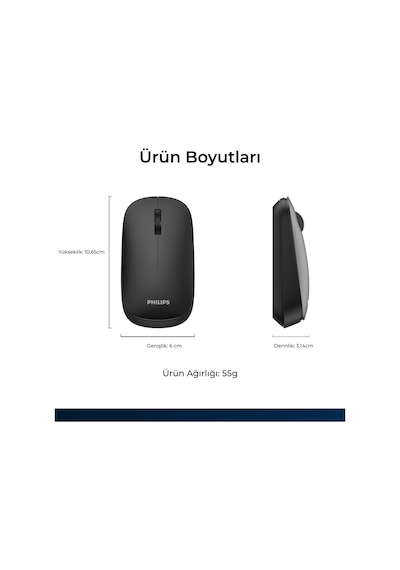 Philips SPK7438 Kablosuz 1600DPI 4 Tuşlu Optik Sessiz Mouse