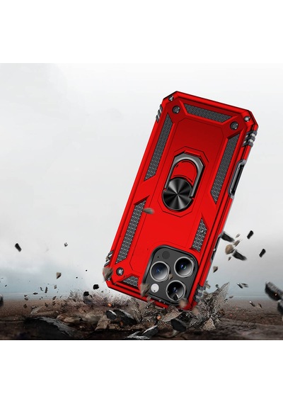 Apple iPhone Uyumlu 16 Pro Max Kılıf Kamera Koruyucu Manyetik Standlı Tank Koruma Pazarplus Kırmızı