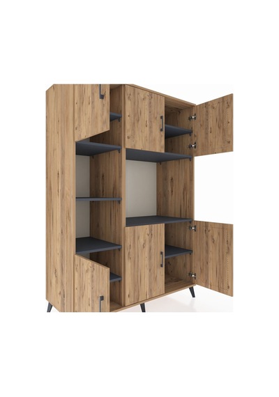 Kronos Dolap 9 Raflı 6 Kapaklı 132x59x195 Çam-çam/antrasit Çam
