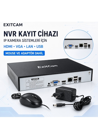 Exitcam 2 Kameralı 5 Mp Ip Poe Güvenlik Kamera Sistemi 20 İnç Monitör, 1 Tb Hdd, 100 Metre Kablo, Sesli Ve Gece Renkli