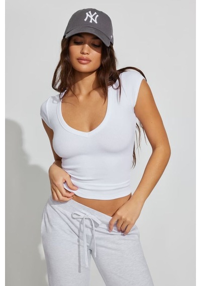Seeh Beyaz V Yaka Ribana Basıc Body Sh370