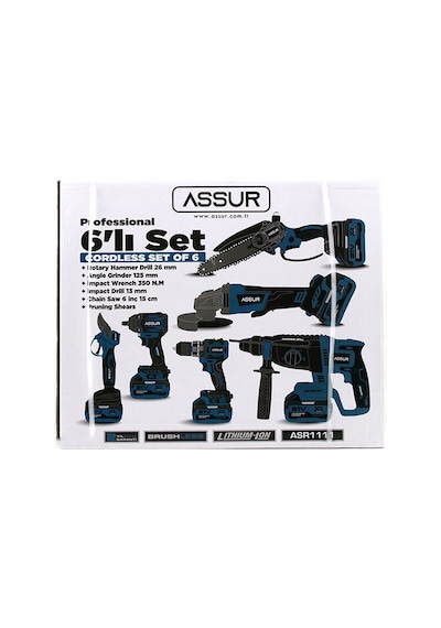 6pcs Usta Elektrikli Alet Seti Şarjlı 21v Spral Taşlama - Hilti - Bağ Makas - Somun Sökme - Darbeli Vidalama - Budama Testere Plastik Çantal Asr-1111