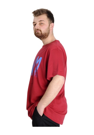 Mode Xl Büyük Beden Erkek T-Shirt Norm 23147 Bordo 001