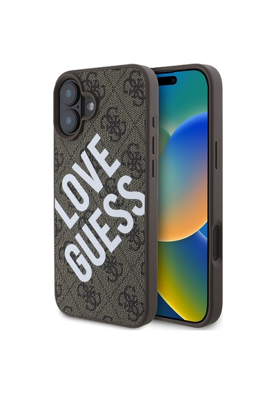 Apple Uyumlu iPhone 16 Kılıf Guess Lisanslı Bi Love Guess Kapak Kahverengi