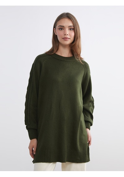 Lcw Modest Yeşil Bisiklet Yaka Kadın Triko Tunik