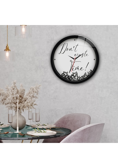 Decorita Cam Saat | Don't Waste Time White | Çap40cm Çok Renkli