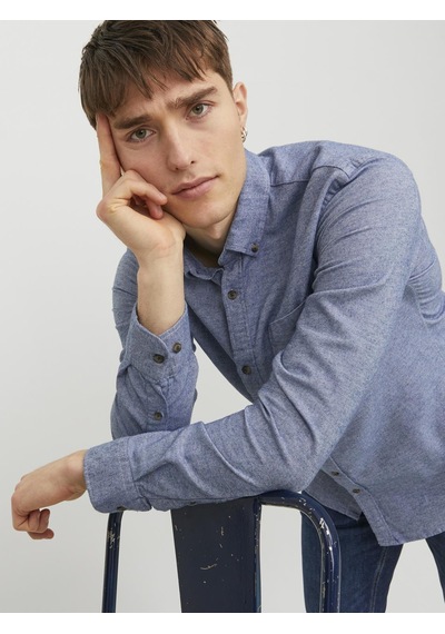 Jack & Jones Erkek Dügme Kapamali Düz Renk Gömlek - Classic - 12235974 Faded Denim
