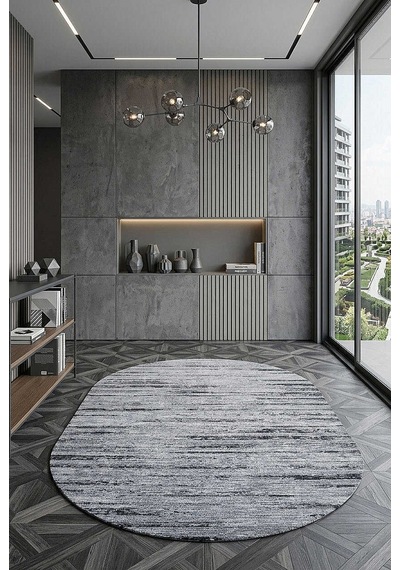 Alya Modern Tasarım Makine Oval Halı 20434 Siyah