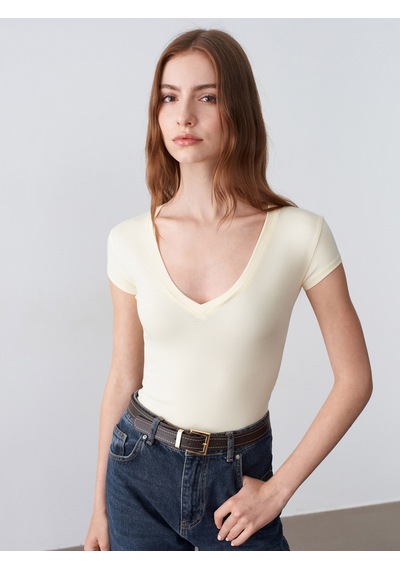 DİLVİN 32799 V Yaka Top-açık Sarı