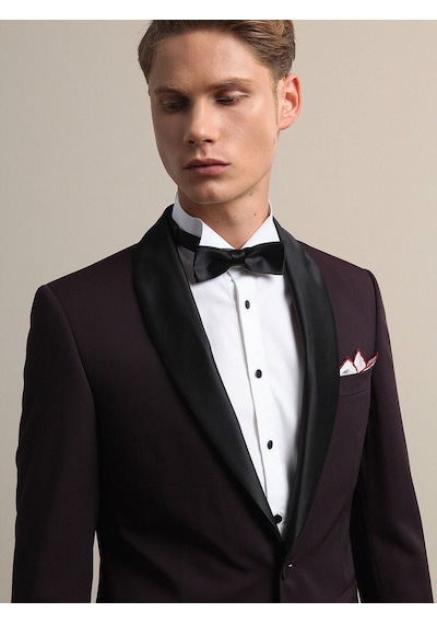 Kip Bordo Slim Fit Şal Yaka Dokuma Smokin Takım Elbise Çok Renkli