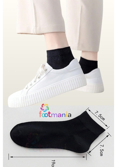Footmania 10'lu Kadın Siyah Patik Bilek Çorap Pamuklu