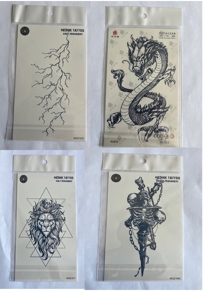Çelişki 4 Adet Birden3 Hafta Kalıcı Geçici Yapıştırma Dövme 18x11 Cm