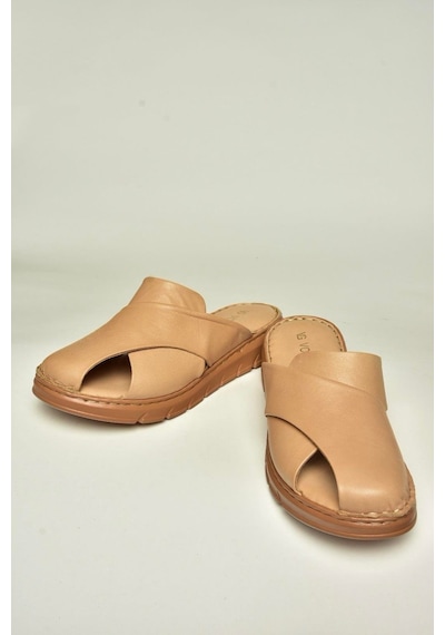 Fox Shoes Y555530103 Ten Hakiki Deri Comfort Ortopedik Taban Kadın Terlik Ten