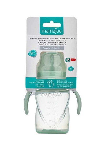 Mamajoo Kulplu Eğitici Bardak 270 ML & İkili Beslenme Kaşığı Açık Yeşil