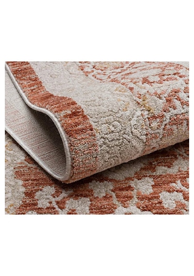 Zes Collection Modern Vintage Desenli Eskitme Dokuma Yumuşak Salon Halısı Kiremit - Bej