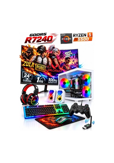 J-Tech V1181 Ryzen5 5500 16 GB 512 GB SSD 4G R7240 24" Free Dos Masaüstü Oyuncu Bilgisayarı