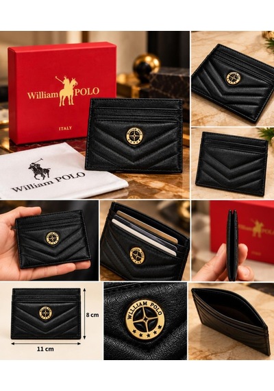 Williampolo Anka Hakiki Deri Unisex Kartlık-ince Tasarım SİYAH