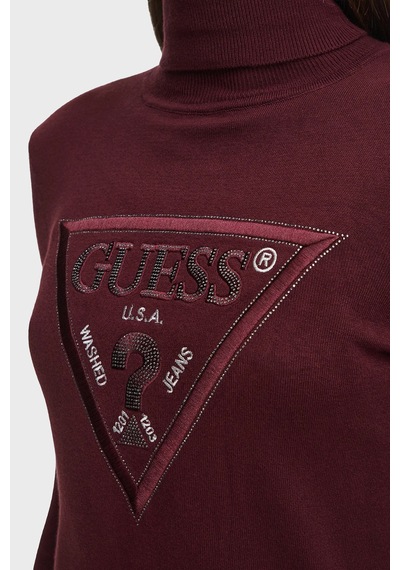 Guess Ls Tn Hallie Triangle Logolu Regular Fit Balıkçı Yaka Kazak W6br54z1455 Kadın Kazak W6br54 Z1455 G596 Bordo
