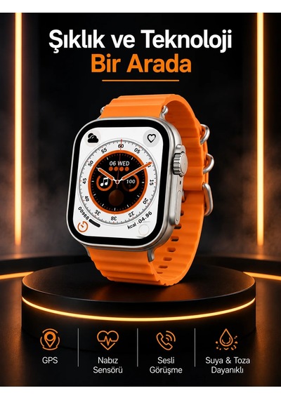Akıllı Saat Android Ve İos Uyumlu 49 Mm Nfc Özelliği Gps Takibi Yeni Nesil Turuncu