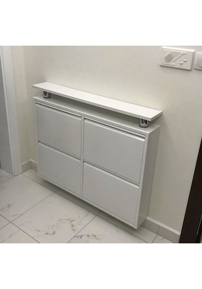 Kaser 2+2 Yatay Raflı Beyaz Metal Ayakkabılık Beyaz