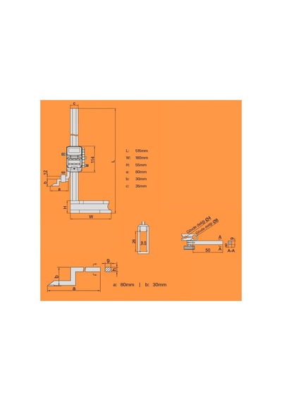 Insize 1156-300 Dijital Tek Sütun Mihengir - Makaralı 0-300mm/0-12