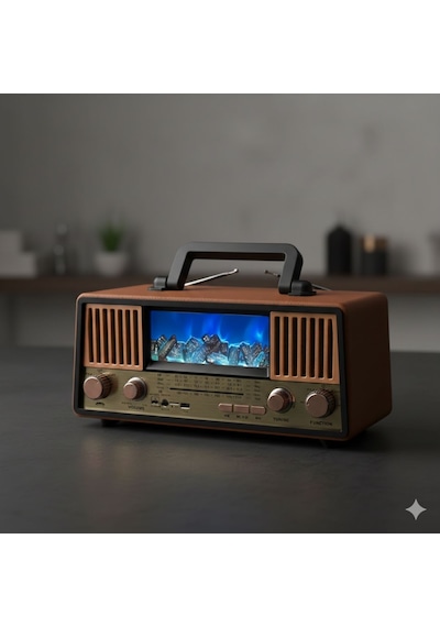 Bluetooth Fm Solar Panel Nostaljik Radyo-2 Farklı Alev Efekt Modu Çift Radyo Anten Sd Kart Usb Girş