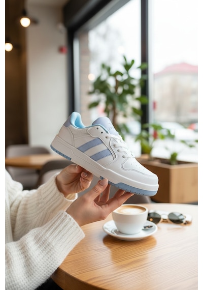 Enoch Kadın Renkli Şerit Detaylı Şık Sneaker Yürüyüş Ayakkabısı Beyaz Mavı