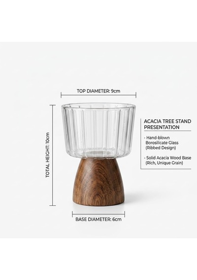 Deconox Doğal Akasya Ahşap Ayaklı Borosilikat Cam Sunumluk - Çerezlik, Dondurmalık Ve Tatlı Kasesi 10x9x6 Cm, 1 A Diğer
