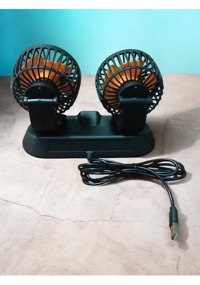 Çift Başlıklı Araç Vantilatörü Usb 12v 360 Dönebilen Sessiz Araç İçi Fan 2 Kademeli Hız Ayarlı Oto Soğutucu